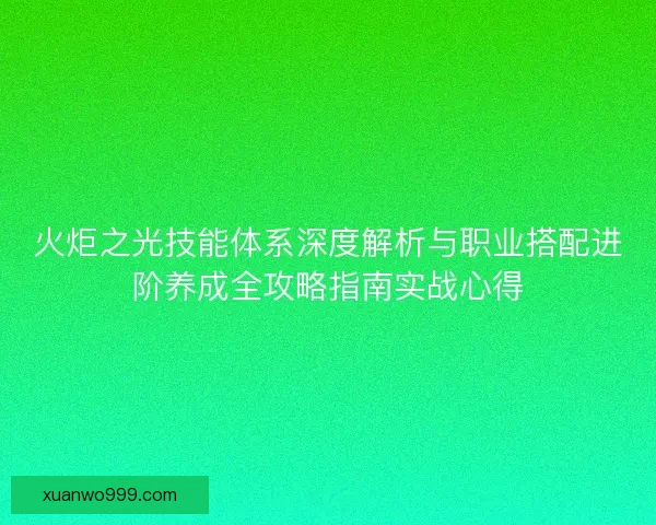 火炬之光技能体系深度解析与职业搭配进阶养成全攻略指南实战心得